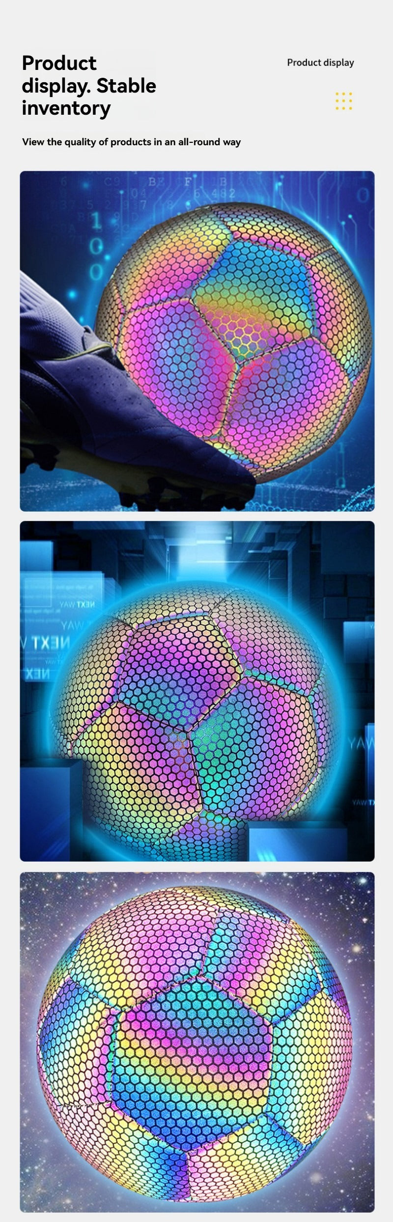 3-images-du-ballon-de-foot-a-accumulation-lumineuse-retro-reflechissant