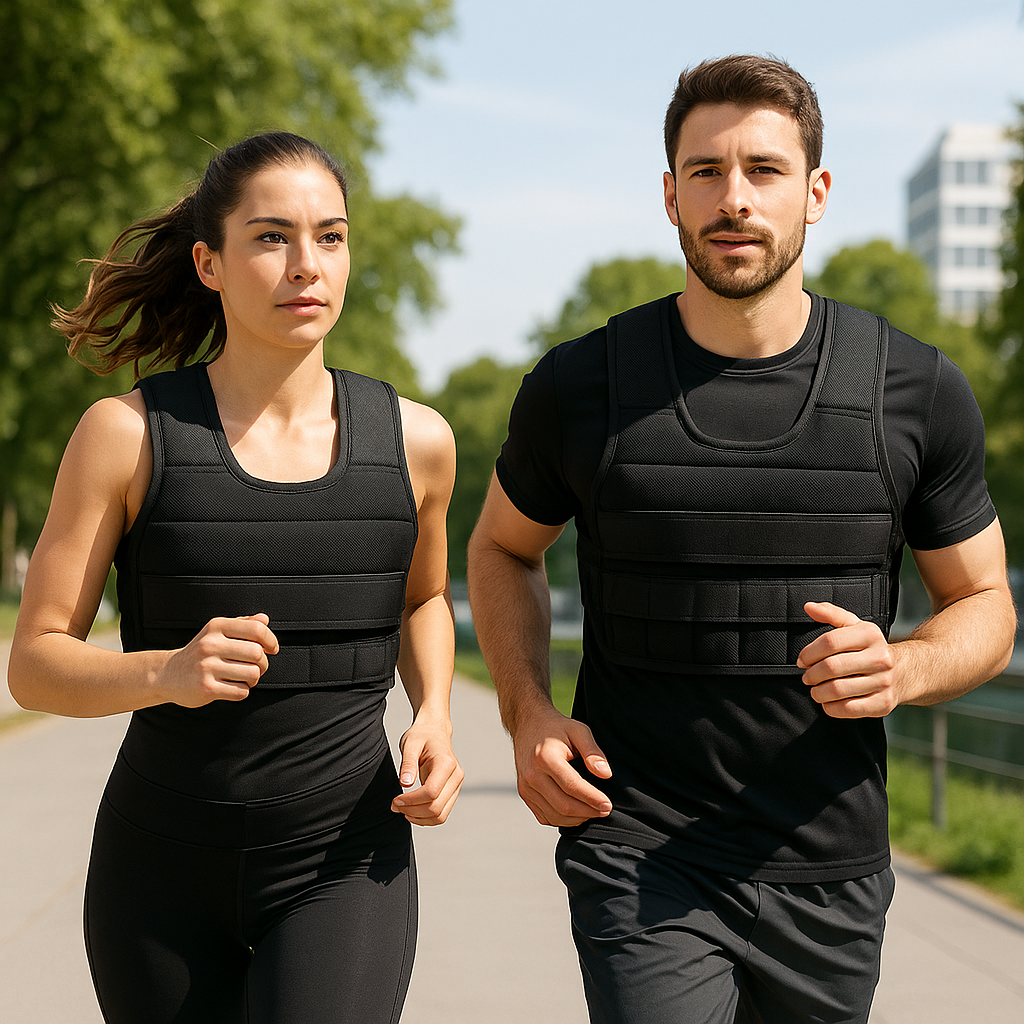 un-couple-homme-et-femme-joggant-portant-le-gilet-leste-a-fentes-de-poids-ajustable